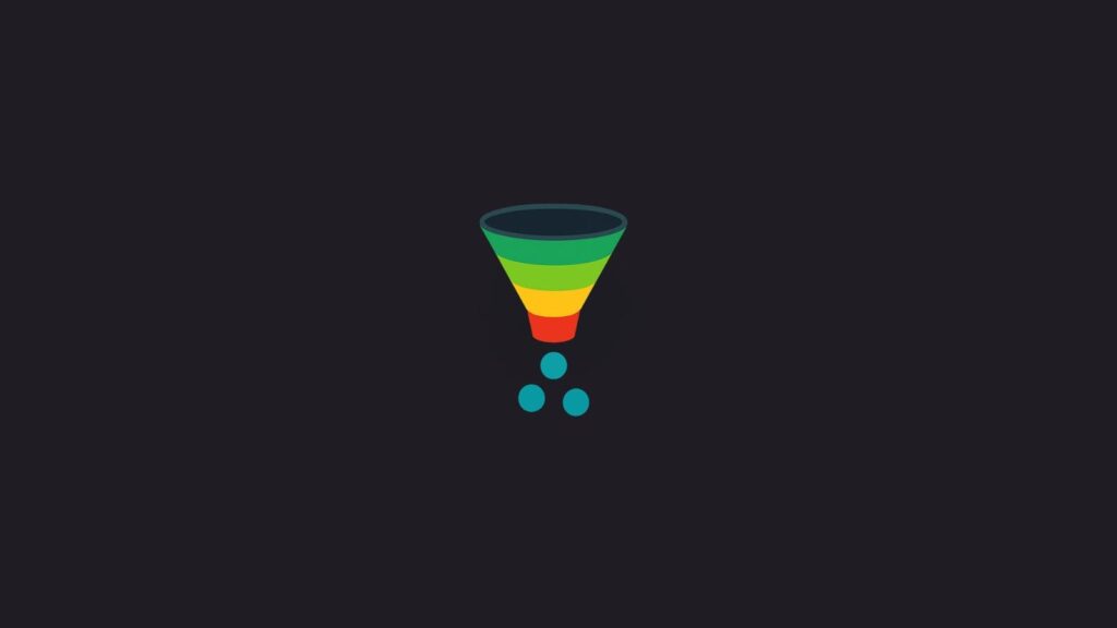 Illustration of a multicolored user acquisition funnel transforming into coin symbols on a dark background — metaphor for converting new players into paying customers (FTDs).