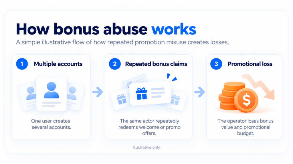 how bonus abuse works: multiple accounts claiming the same bonus lead to promotional loss"
