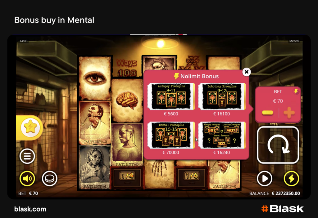 Bonus buy - Mental (NoLimit City) example