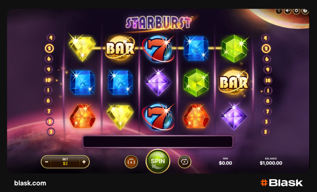 Horizontal slot paylines example (Starburst, NetEnt)